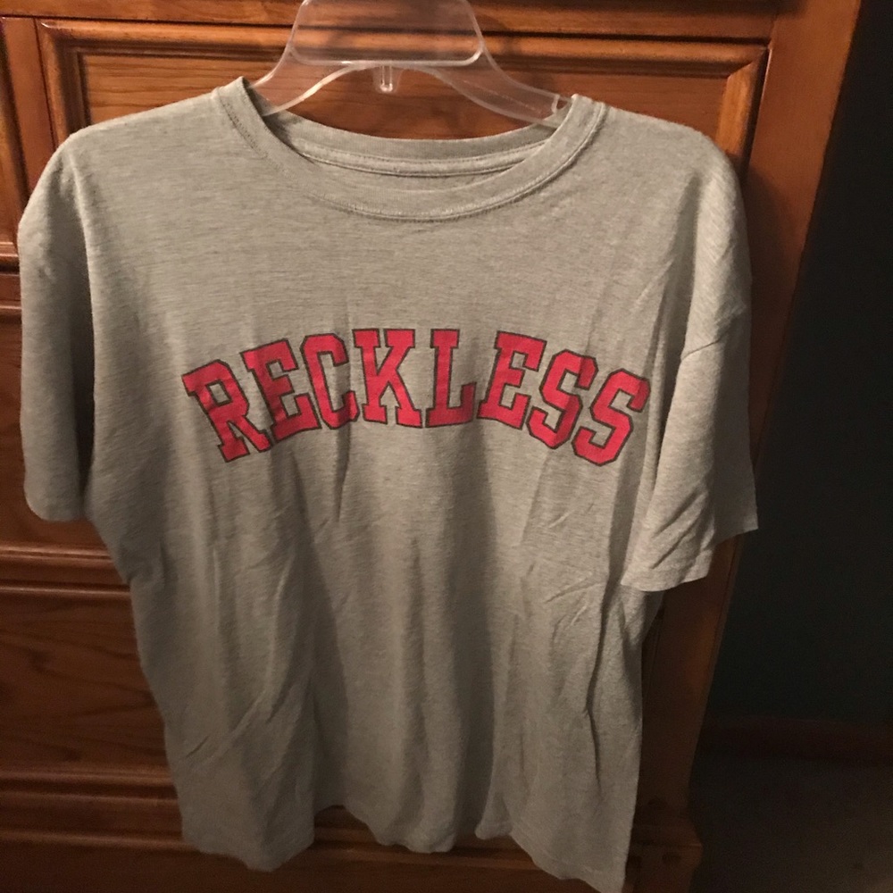 Reckless Collegiate Print Short Sleeve Grey TShirt